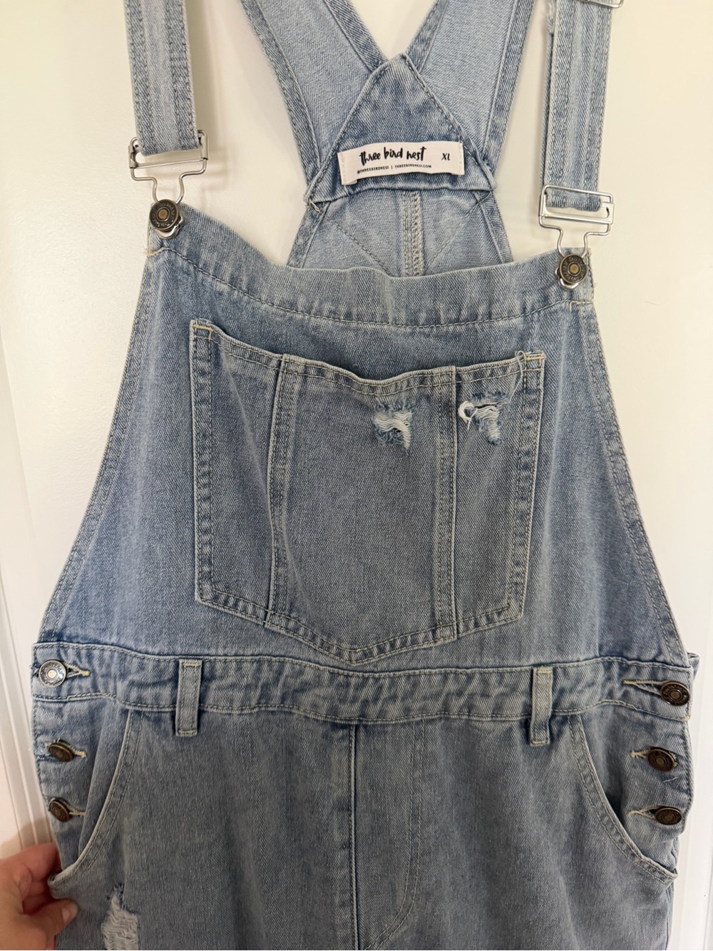 Three Bird Nest Light Blue Denim Flared Overalls - Picture 7 of 7